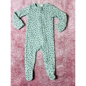 Kate Quinn Baby Zipper Pajama 6–9M Green Polka Dot Organic Cotton Zippie EUC